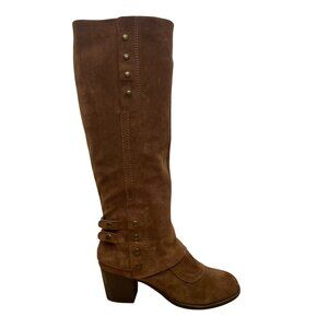 Nine West Women’s Brown Suede Knee-High Side Studs & Block Heel Boots Size 8M